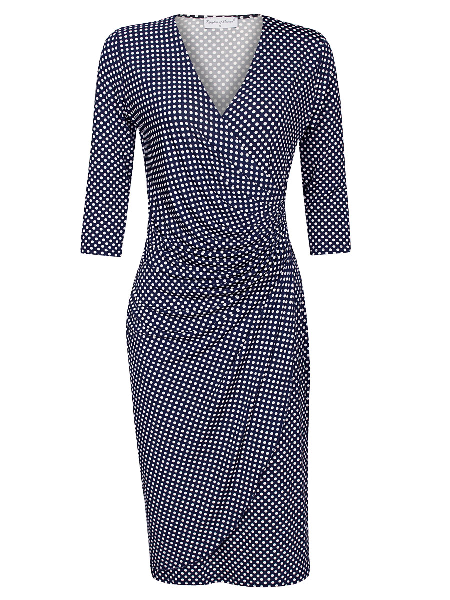 F011034520 Jurk Stippen Navy mw