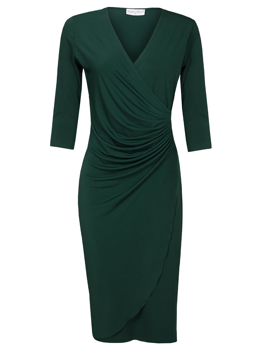 F0110346000YBGFnZflztYPy Jurk Geplooid Effen Groen mw