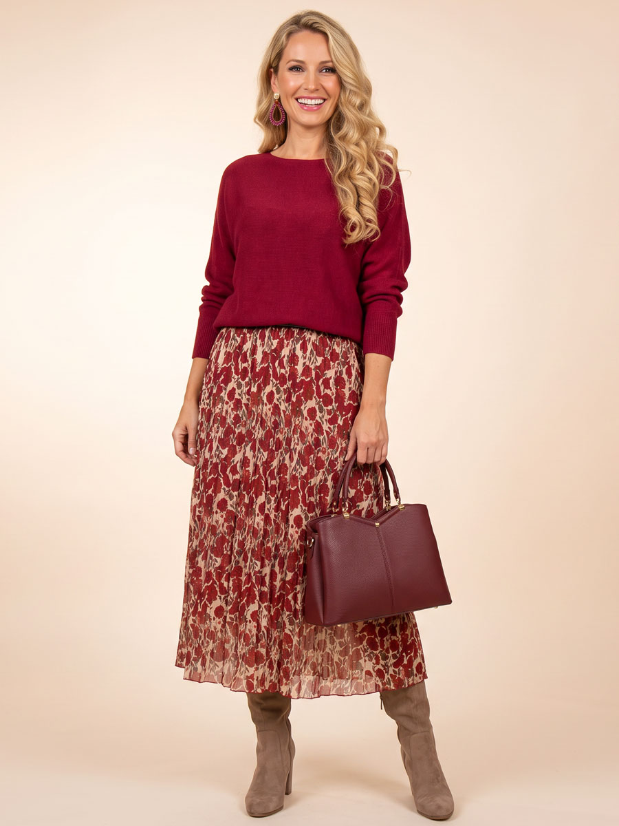Rok Plissè Bloemen Rood