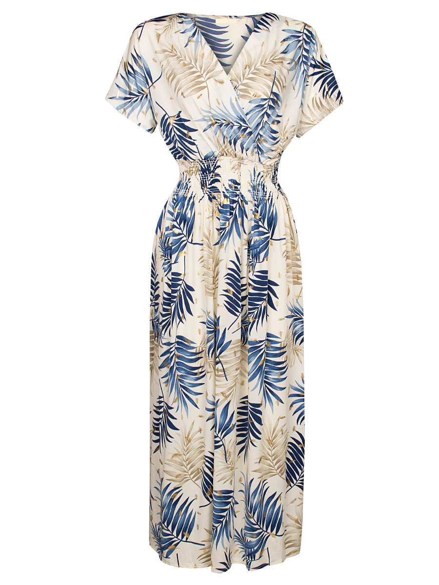 Maxi Jurk Norah Bladeren Blauw