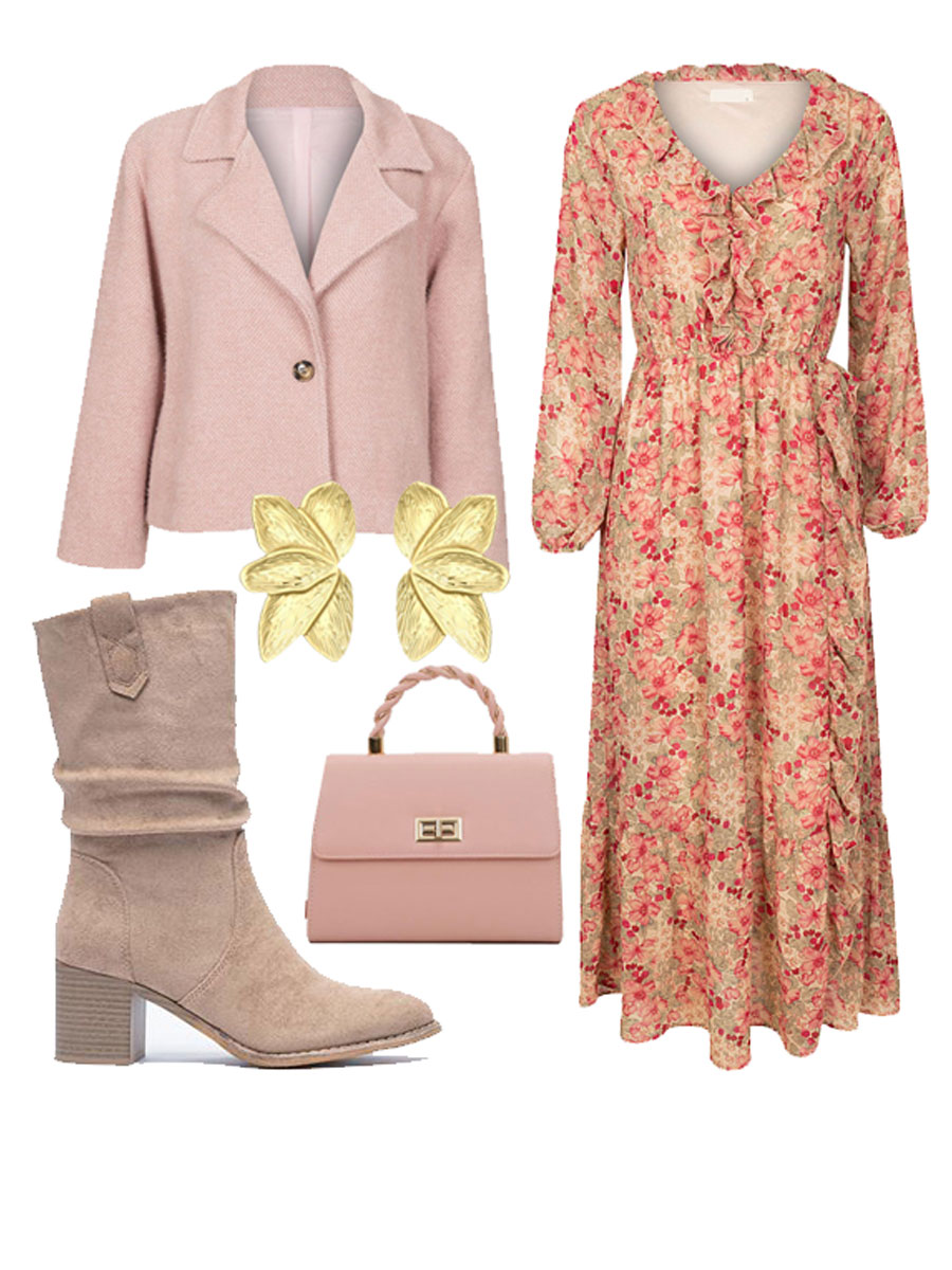Maxi Jurk Bloemetjes Roze outfit