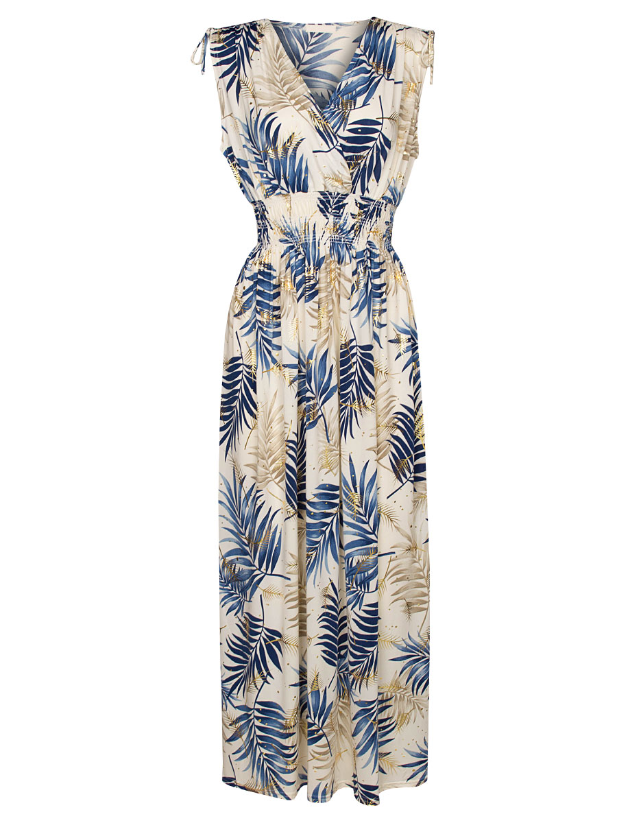 Maxi Jurk Nola Bladeren Blauw