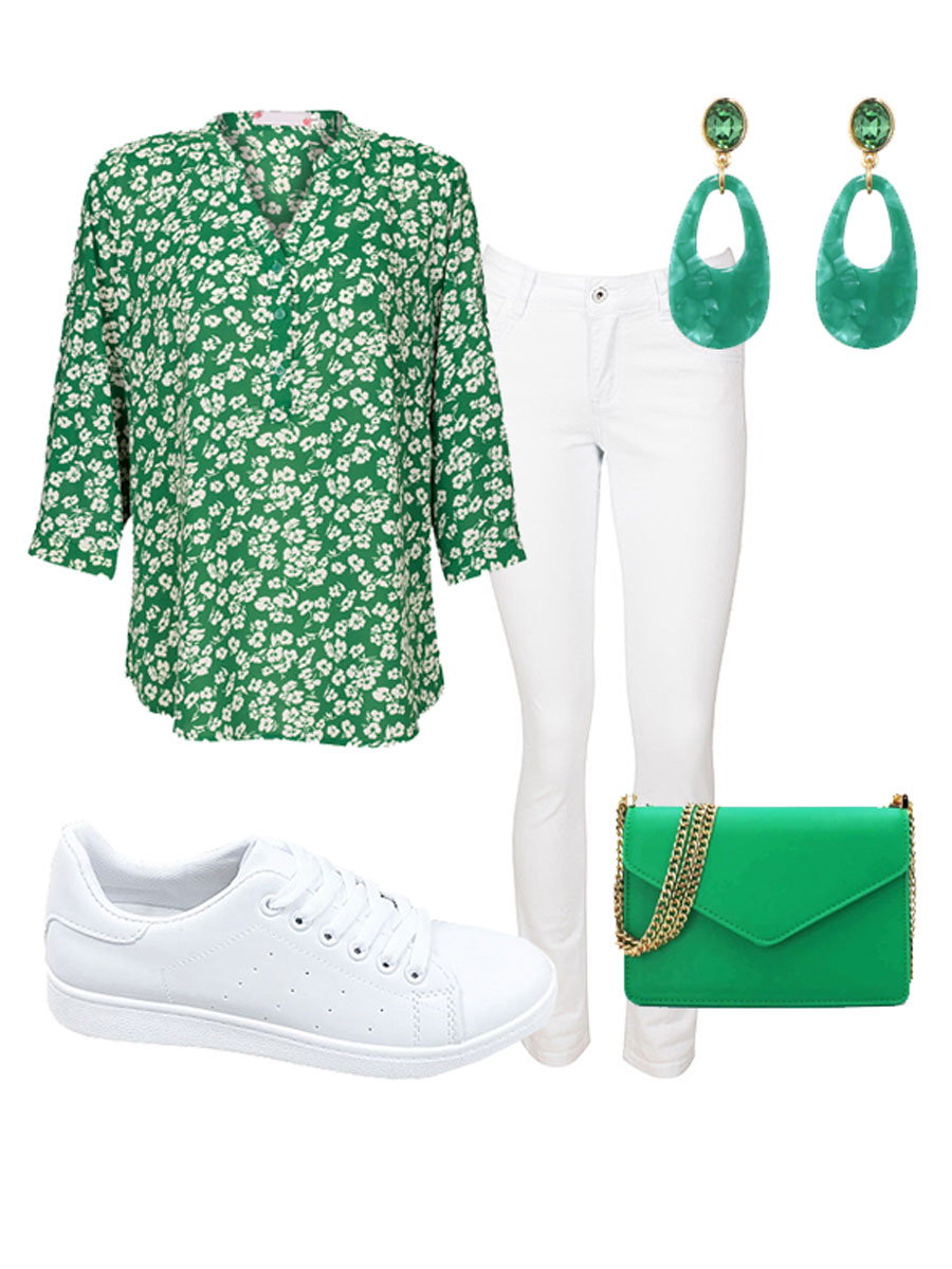 Blouse Bloemetjes Groen Shop the look