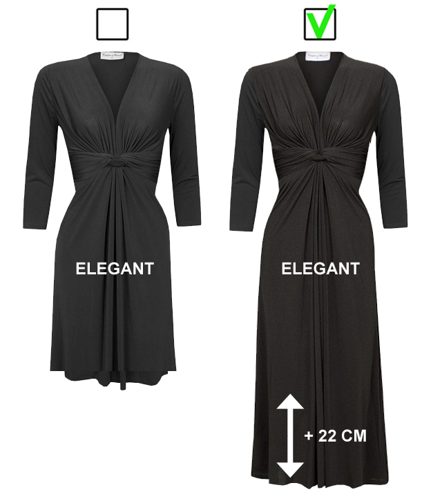 Jurk Elegant Zwart, model Elegant met extra lengte
