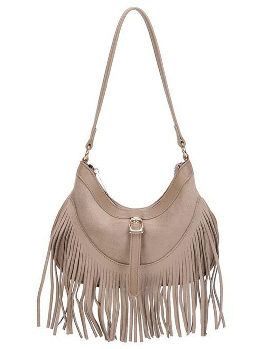 Schoudertas Franje Taupe