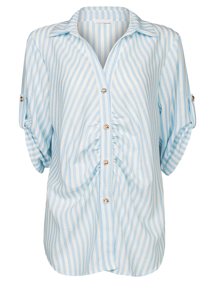 Blouse Strepen Gesmokt Blauw