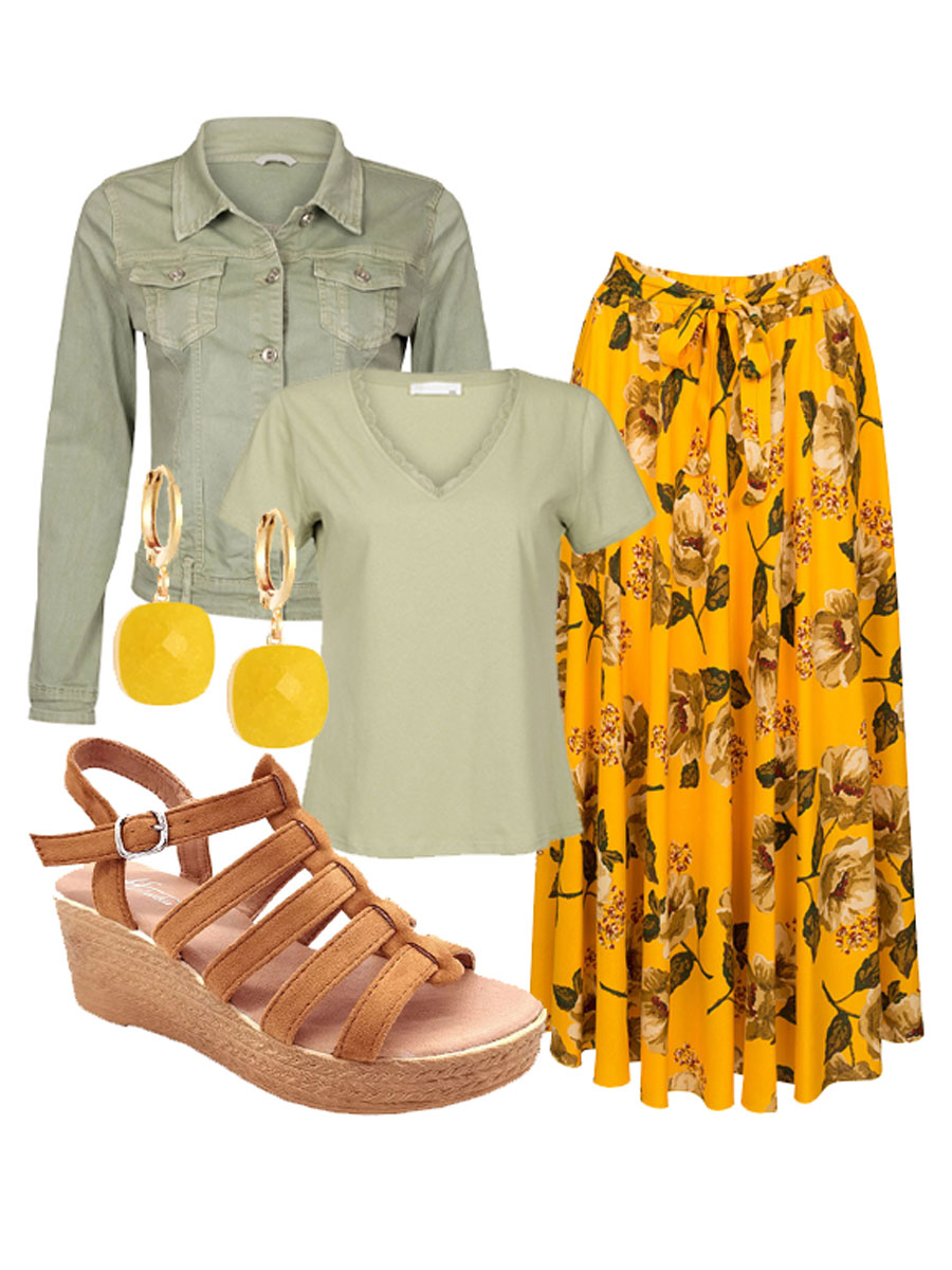 F1041361vqxSv5KVbKnXe Shirt Amber Groen Shop the look rok geel