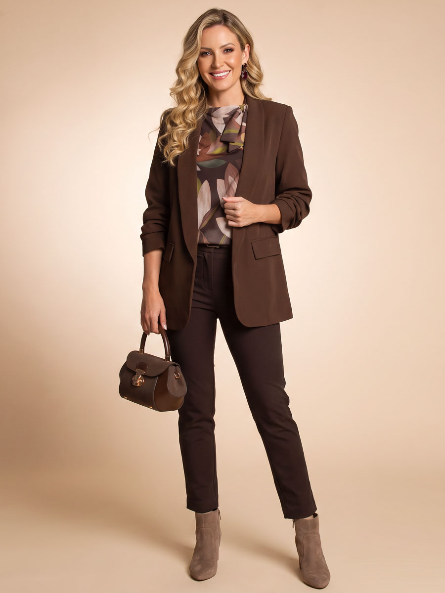 Top Blouson Strik Bladeren Bruin