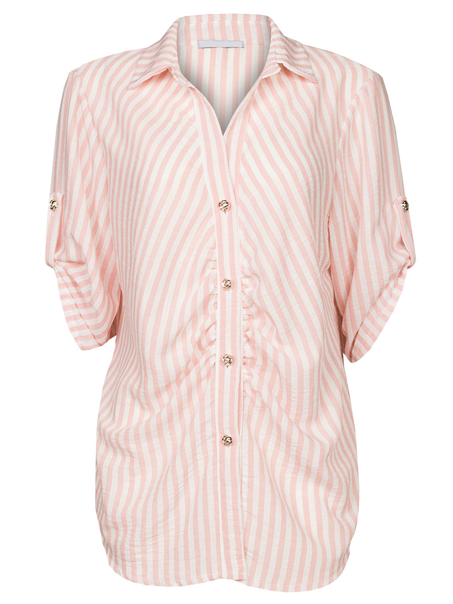 Blouse Strepen Gesmokt Roze