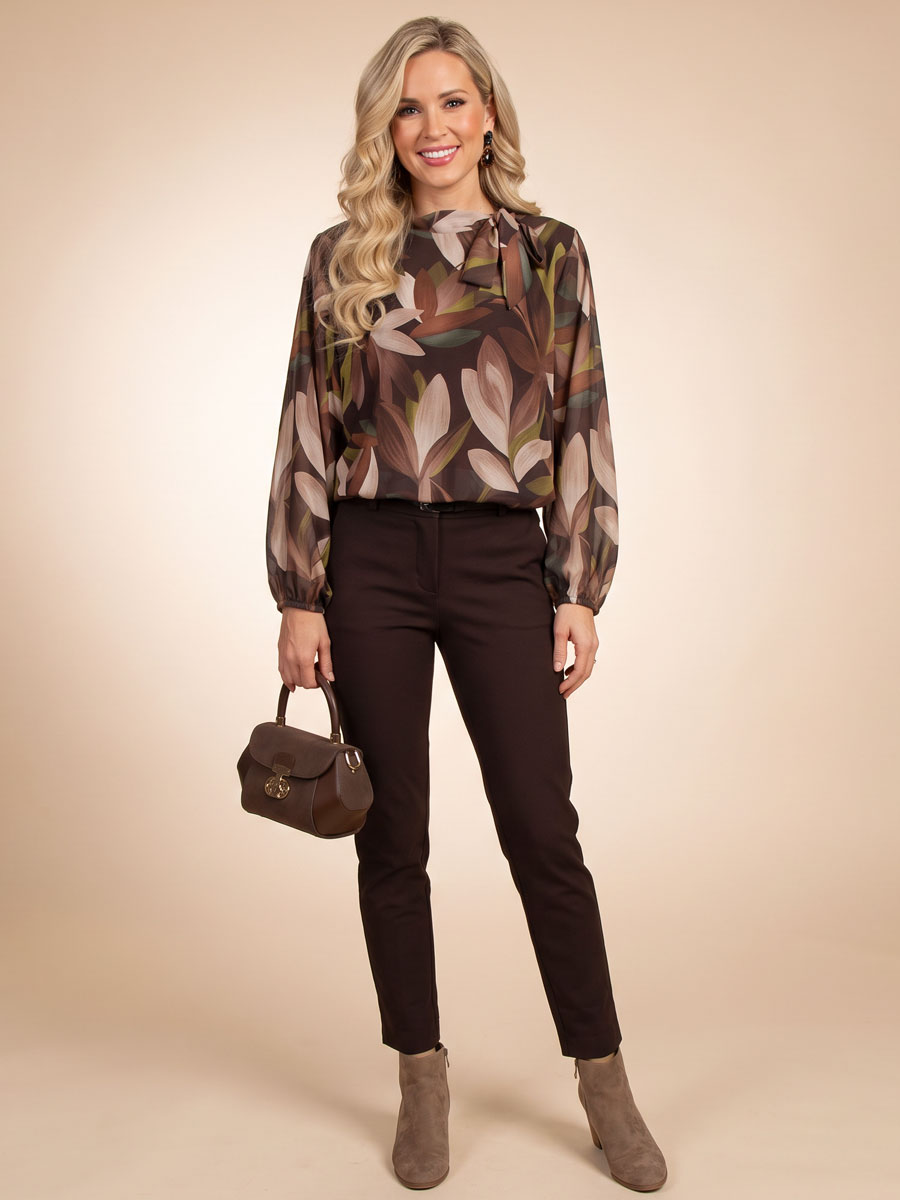 Top Blouson Strik Bladeren Bruin