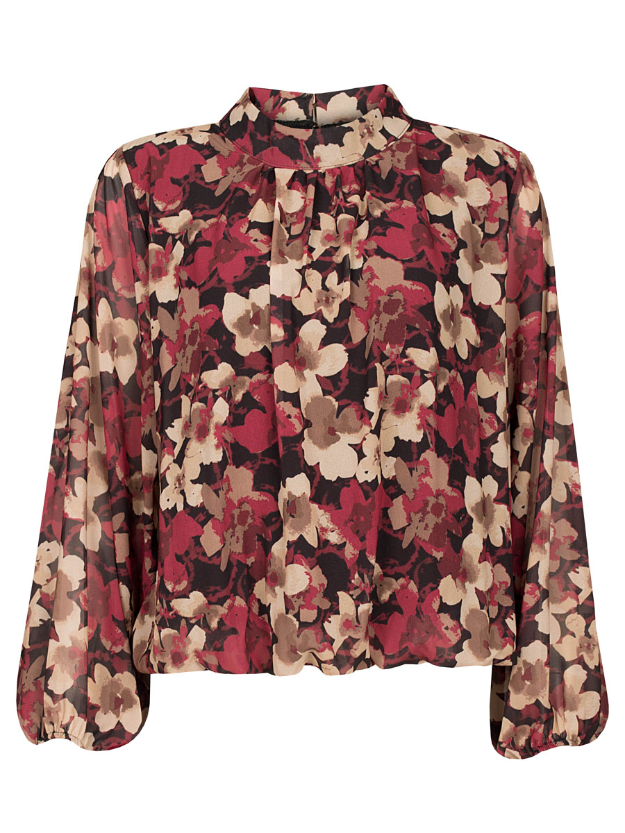 Top Blouson Bloemen Bordeaux