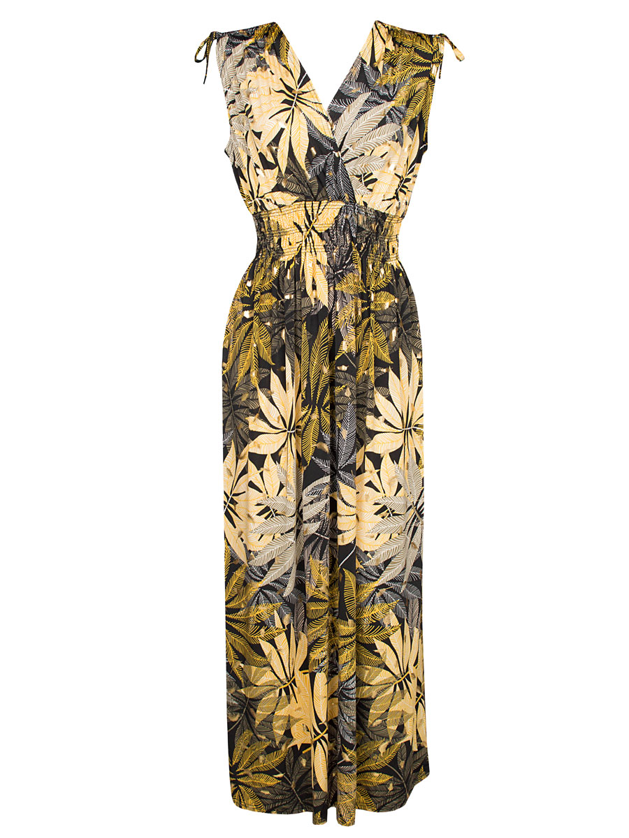 Maxi Jurk Amber Bladeren Geel