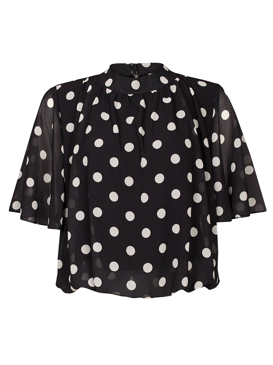 Top Blouson Stippen Zwart