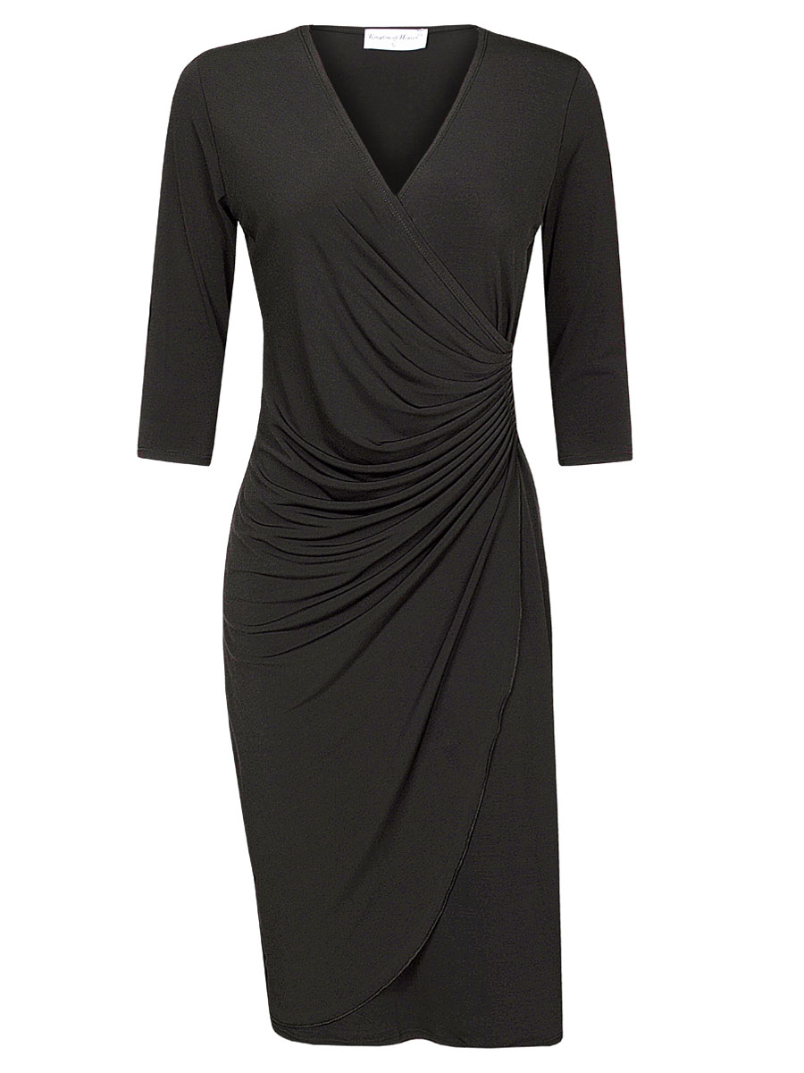 F0110343201CN52MQa6pkJ9 Jurk Geplooid Effen Zwart mw