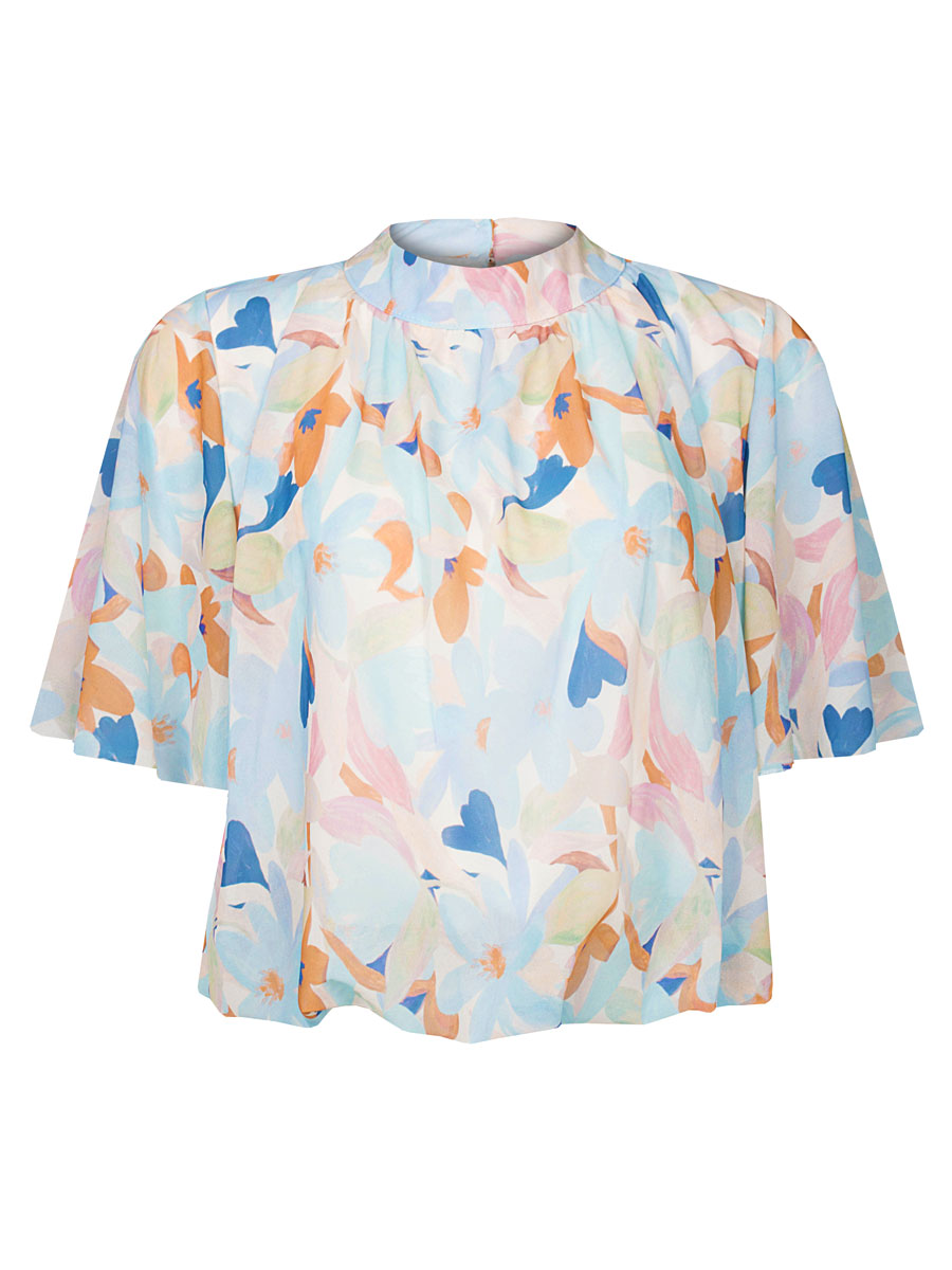 Top Blouson Fleurig Blauw