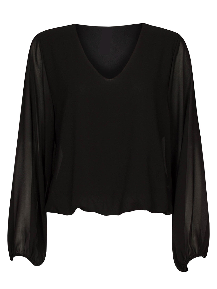 Top Blouson V-hals Zwart
