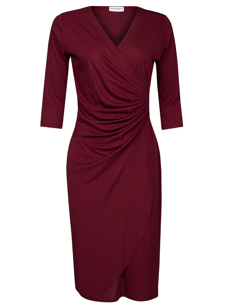 Jurk Geplooid Effen Bordeaux