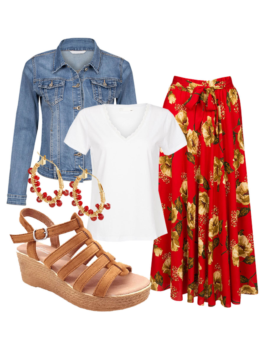 Shirt Amber Wit Shop the look rok rood