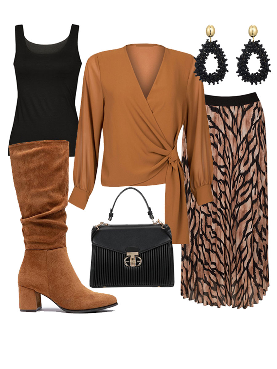 Blouse Overslag Effen Camel Shop the look