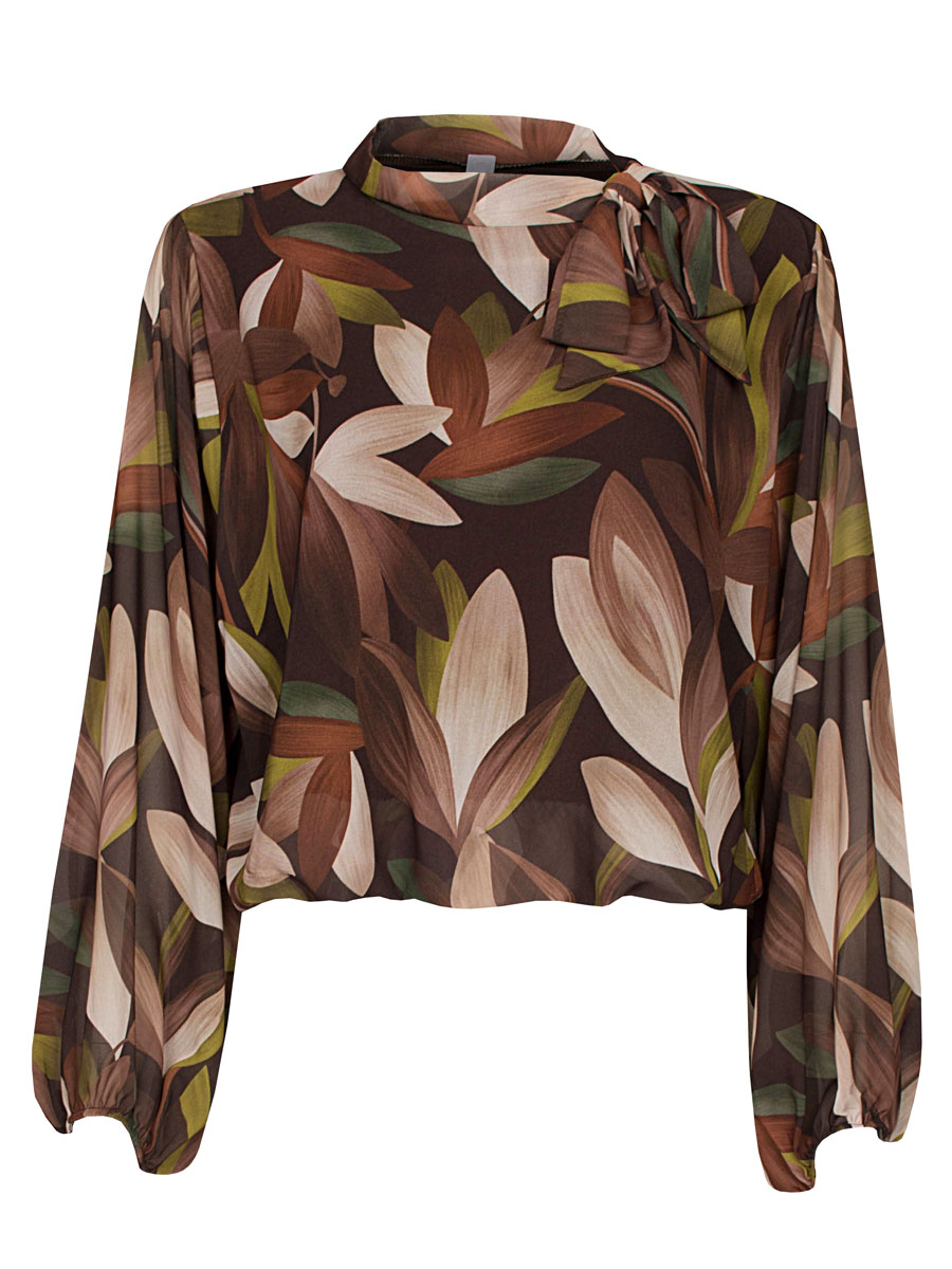 Top Blouson Strik Bladeren Bruin