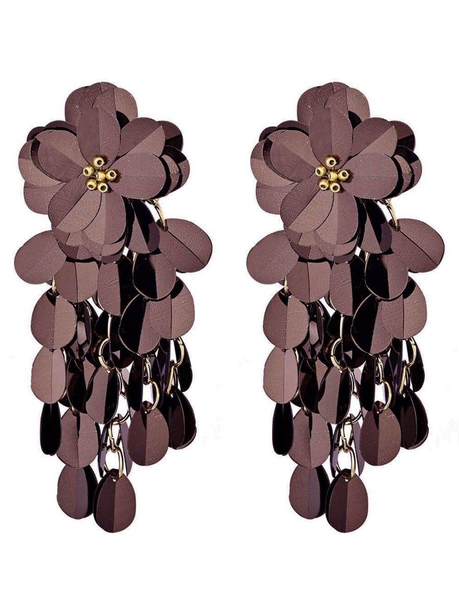 Oorbellen Bloemen Pailletten Bruin