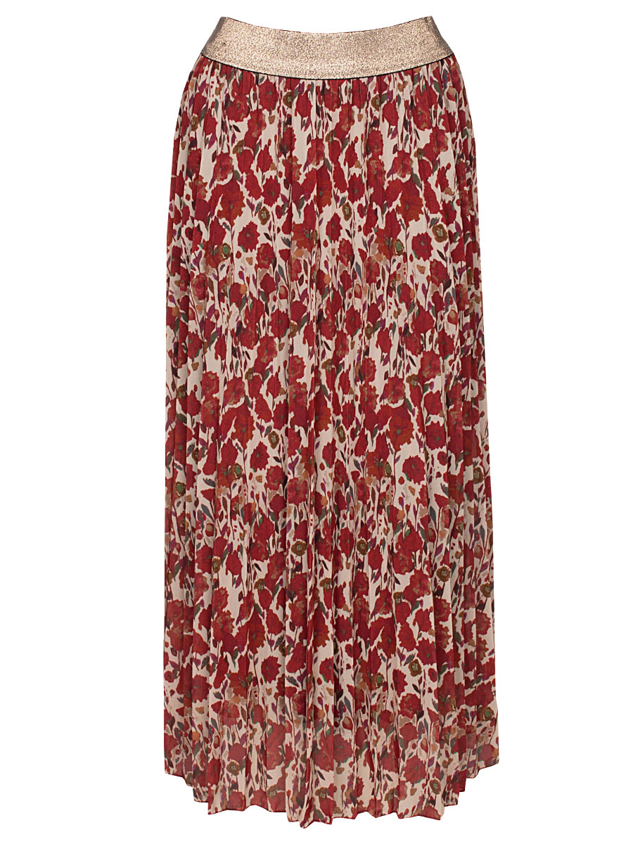 Rok Plissè Bloemen Rood