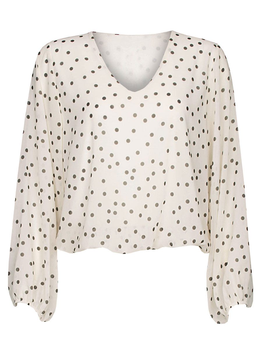 Top Blouson V-hals Stippen Ecru
