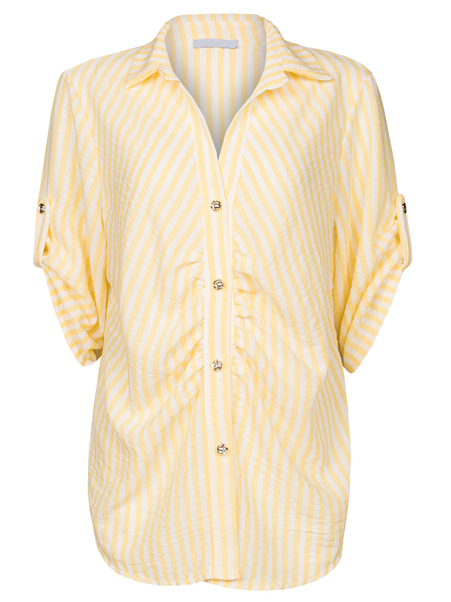 Blouse Strepen Gesmokt Geel