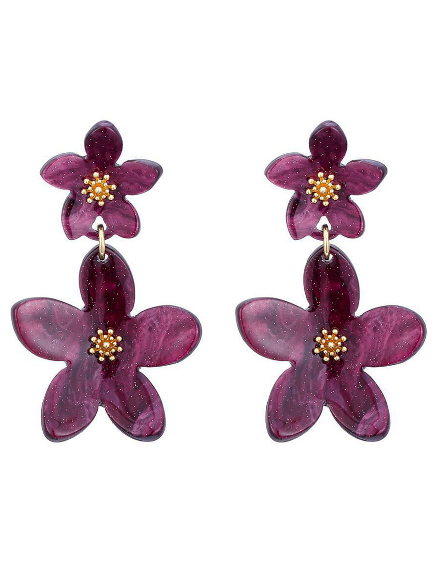 Oorbellen Bloemen Aubergine