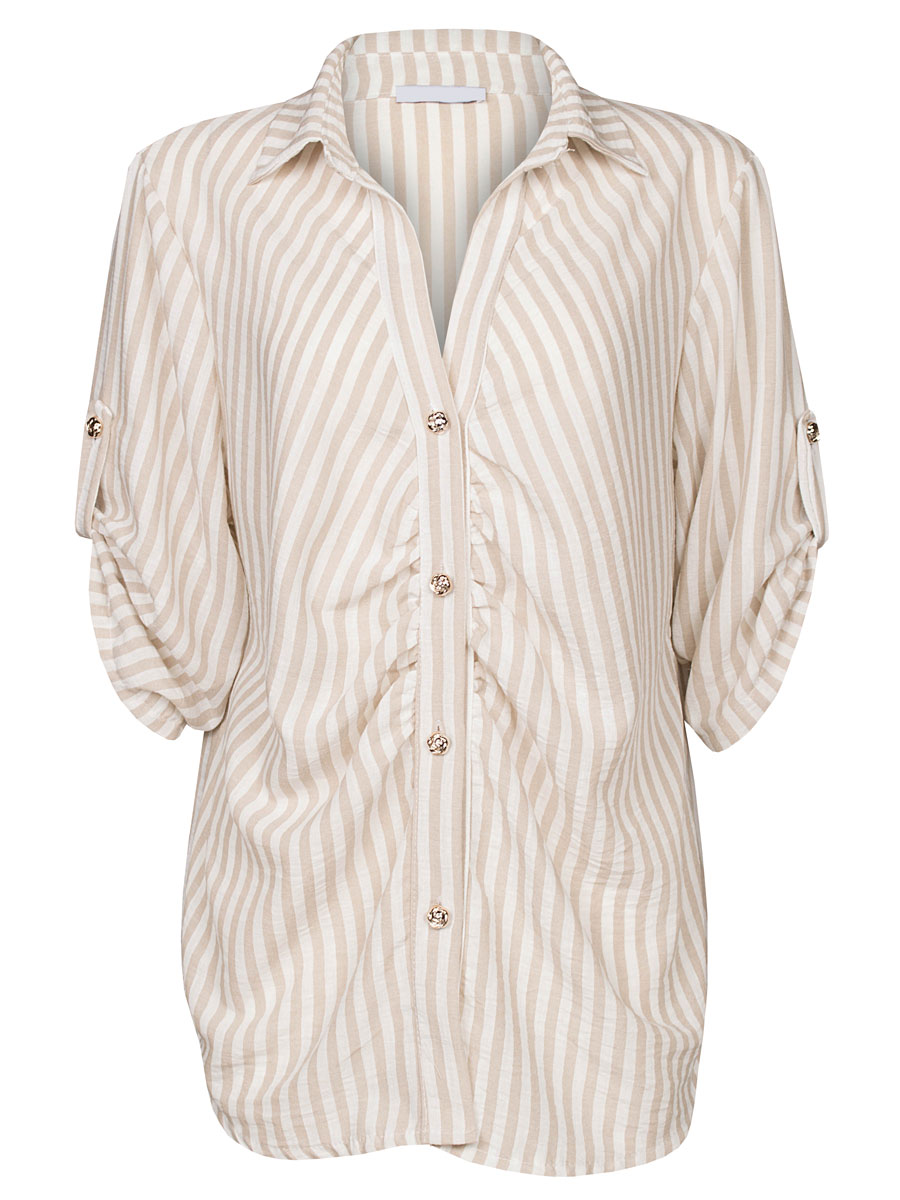 Blouse Strepen Gesmokt Beige