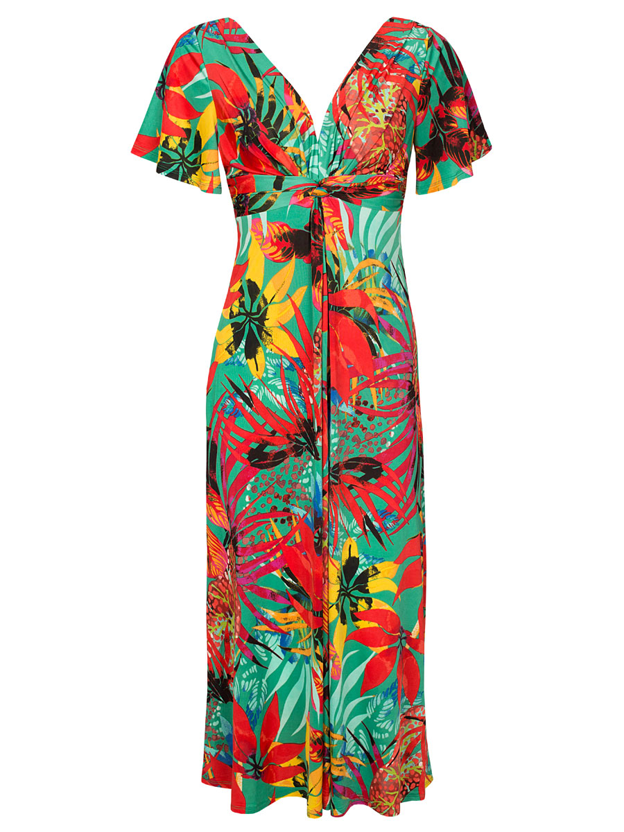 F01201420OPuxO4y9ataDD Jurk Tropical Groen