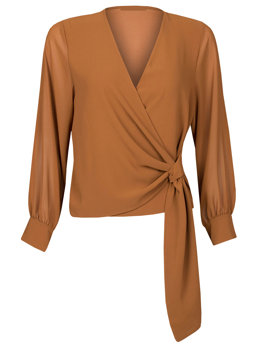 Blouse Overslag Effen Camel detail