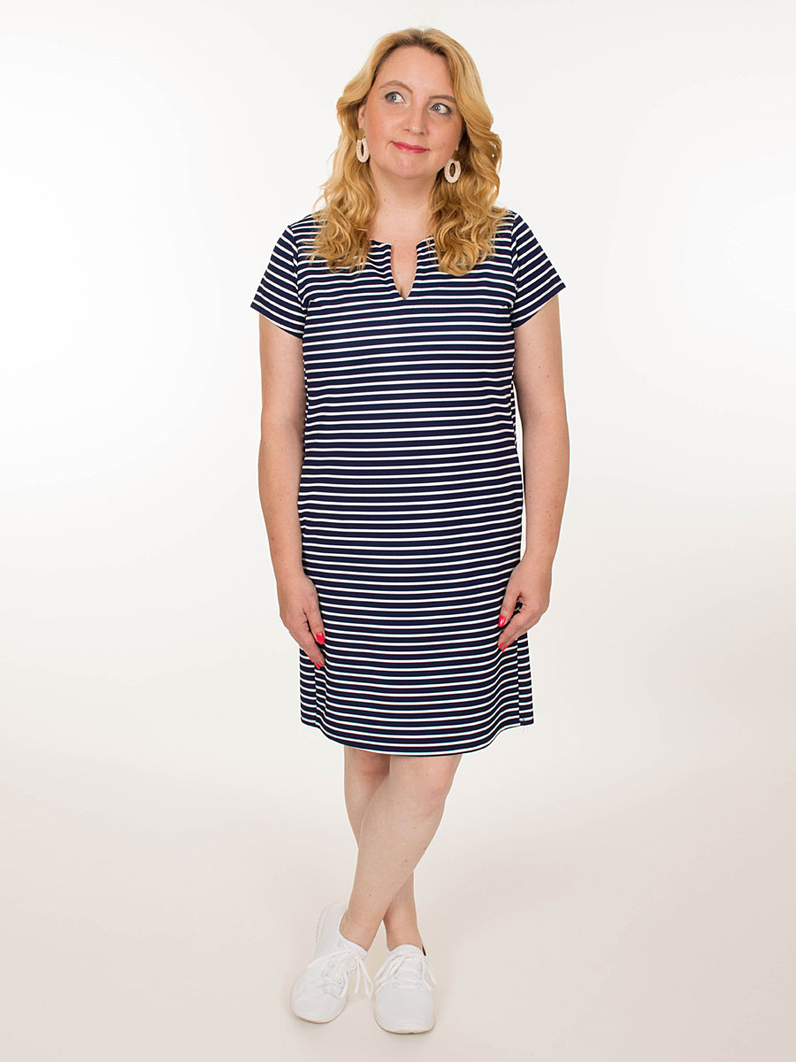 Jurk Chelsey Strepen Blauw met oorbellen