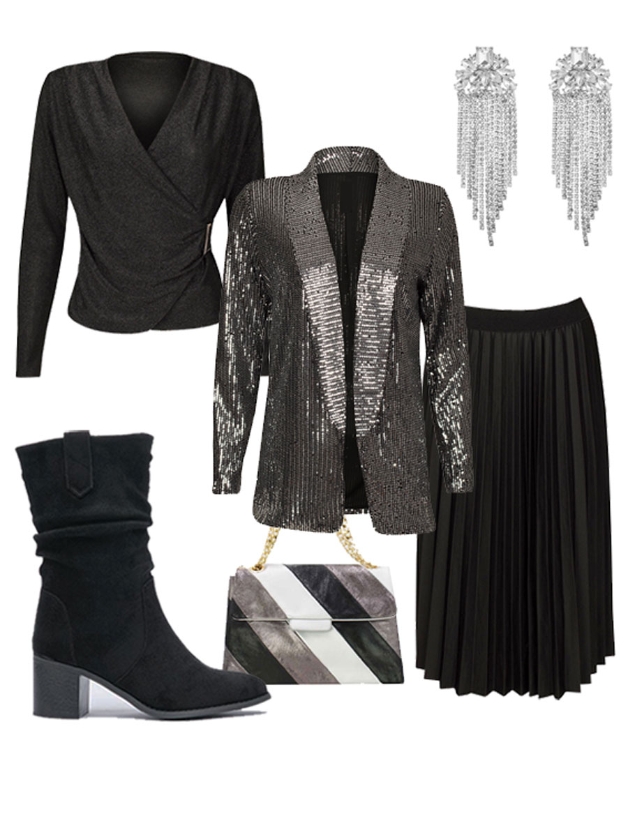 F3390371 Rok Plissé Chique Zwart Shop the look met jasje pailletten