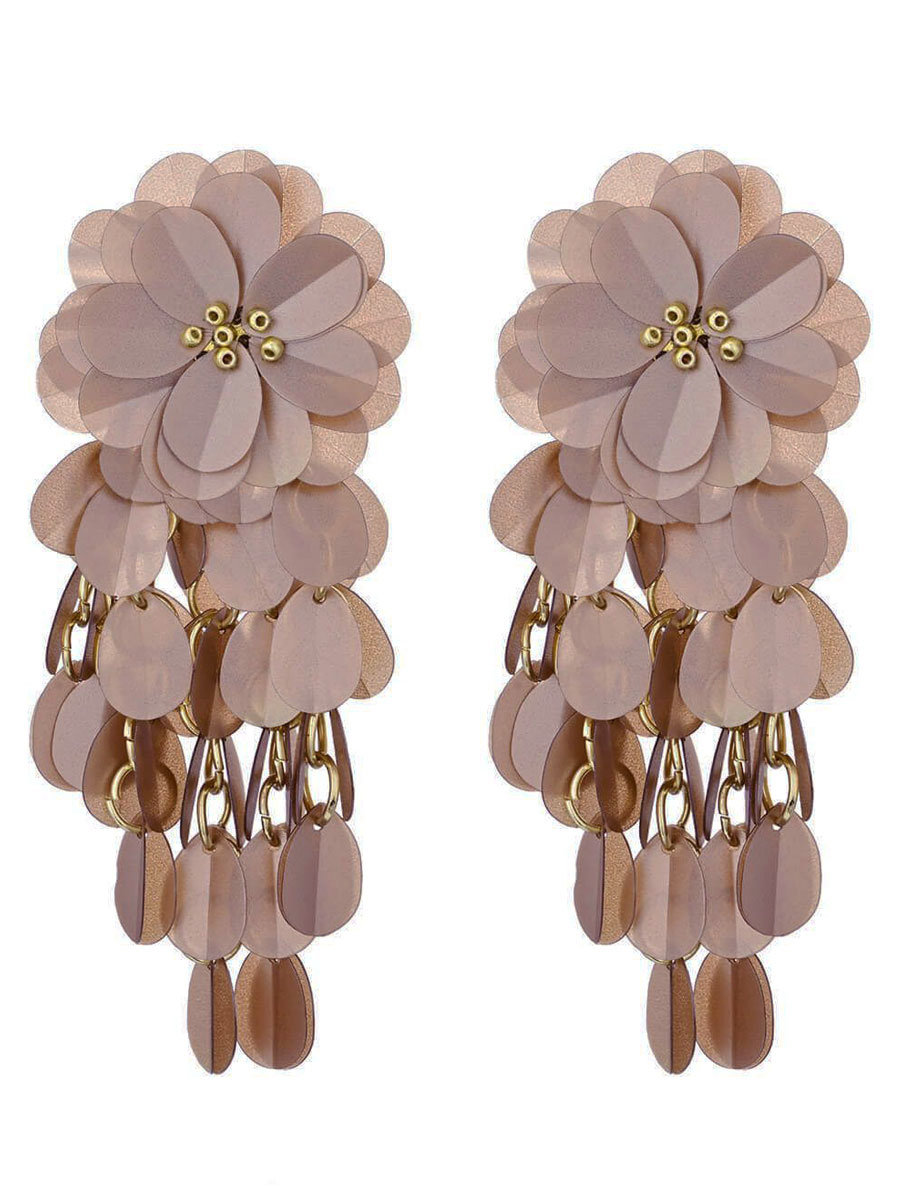 Oorbellen Bloemen Pailletten Taupe