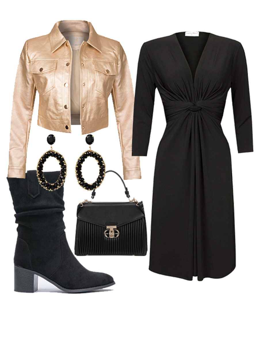Jurk Elegant Midi Zwart Shop the look met jasje