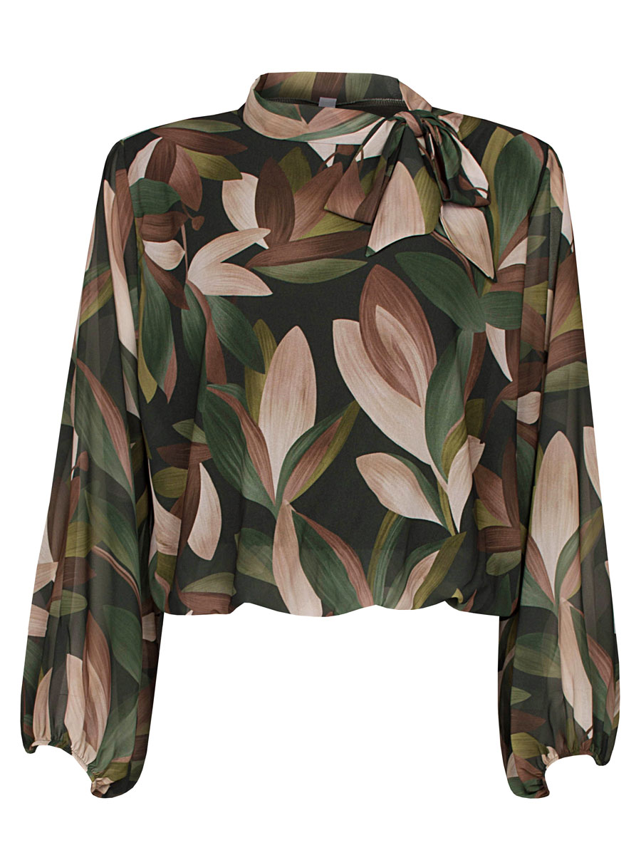 Top Blouson Strik Bladeren Groen