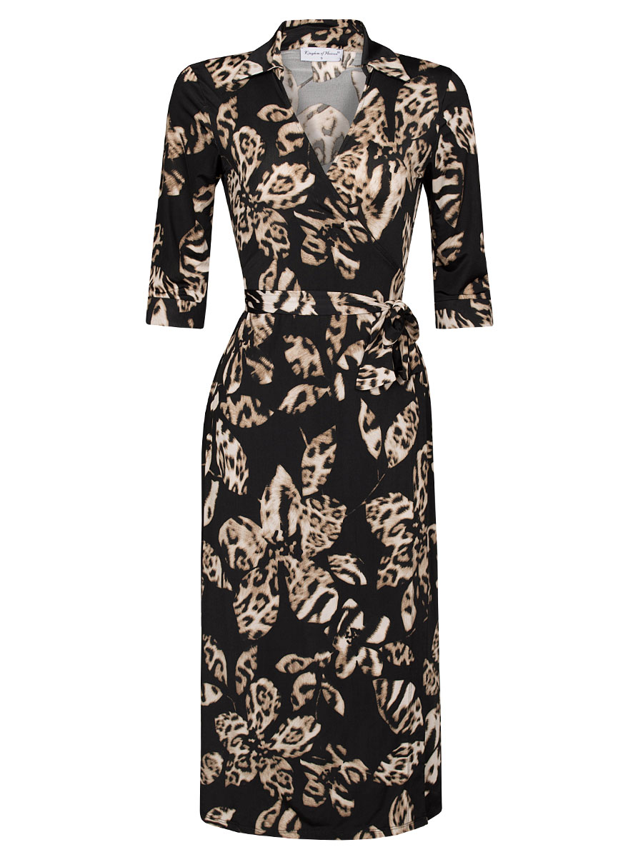 F01403410 Jurk Overslag Kathy Zwart