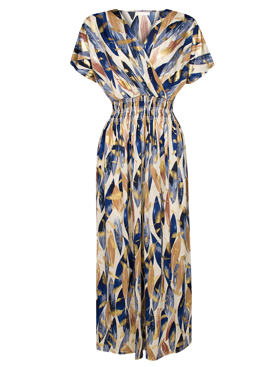 Maxi Jurk Norah Bladeren Blauw Goud